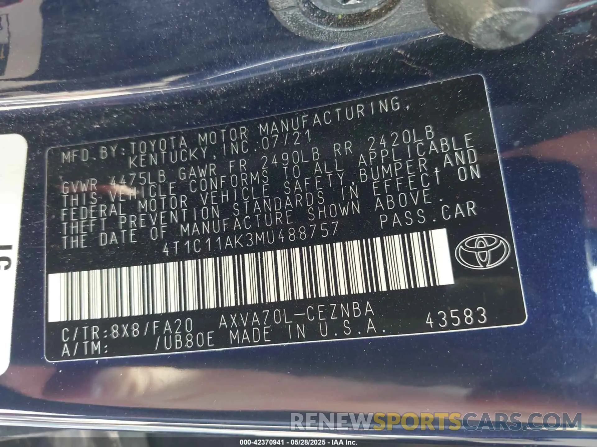 9 Photograph of a damaged car 4T1C11AK3MU488757 TOYOTA CAMRY 2021