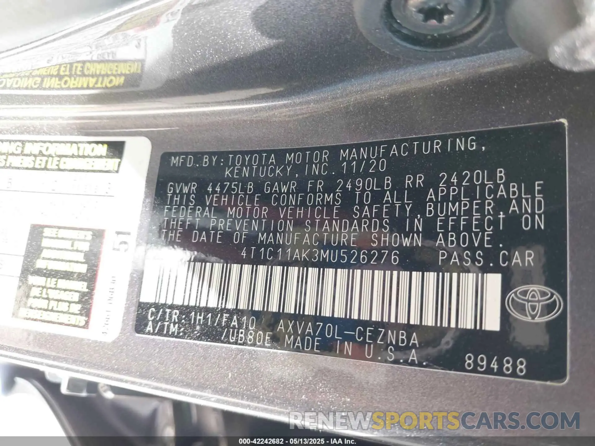 9 Photograph of a damaged car 4T1C11AK3MU526276 TOYOTA CAMRY 2021