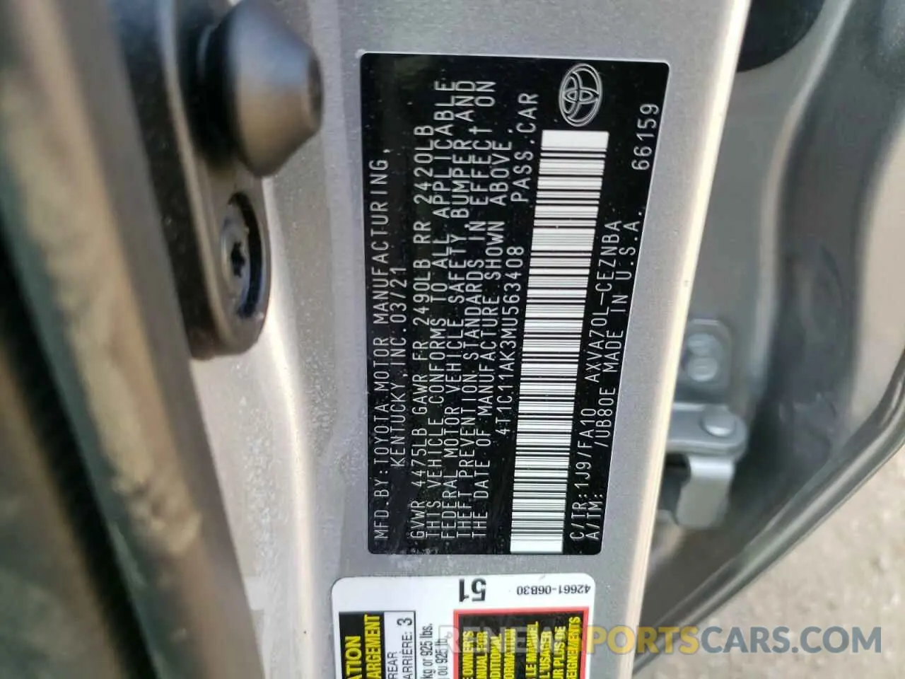 12 Photograph of a damaged car 4T1C11AK3MU563408 TOYOTA CAMRY 2021