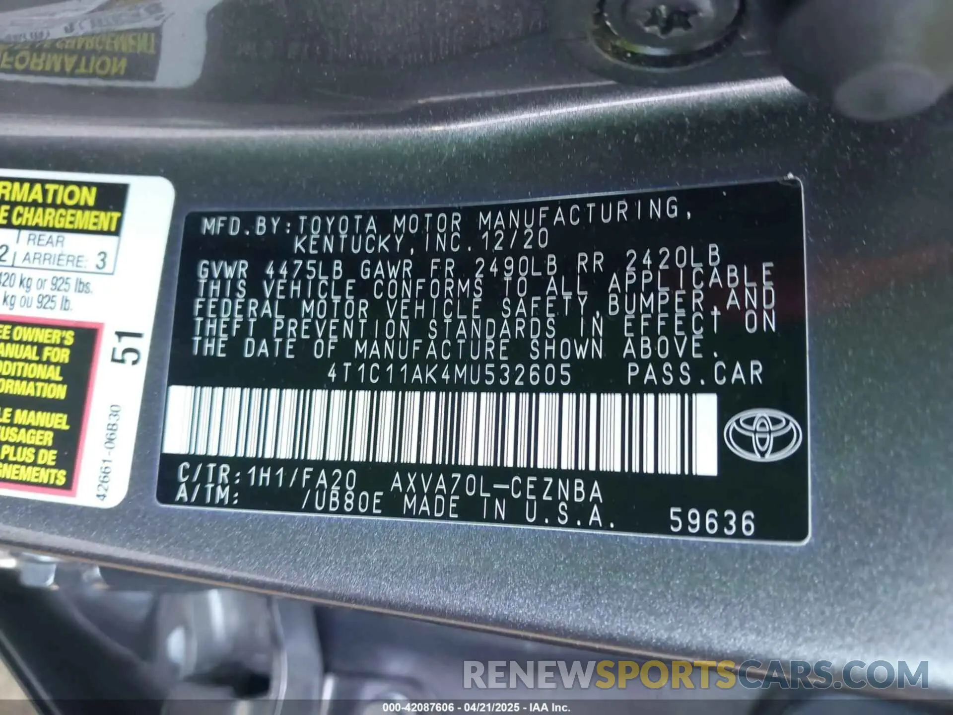 9 Photograph of a damaged car 4T1C11AK4MU532605 TOYOTA CAMRY 2021