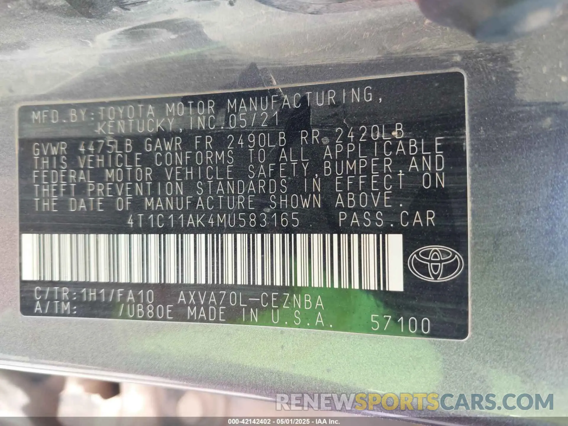 9 Photograph of a damaged car 4T1C11AK4MU583165 TOYOTA CAMRY 2021