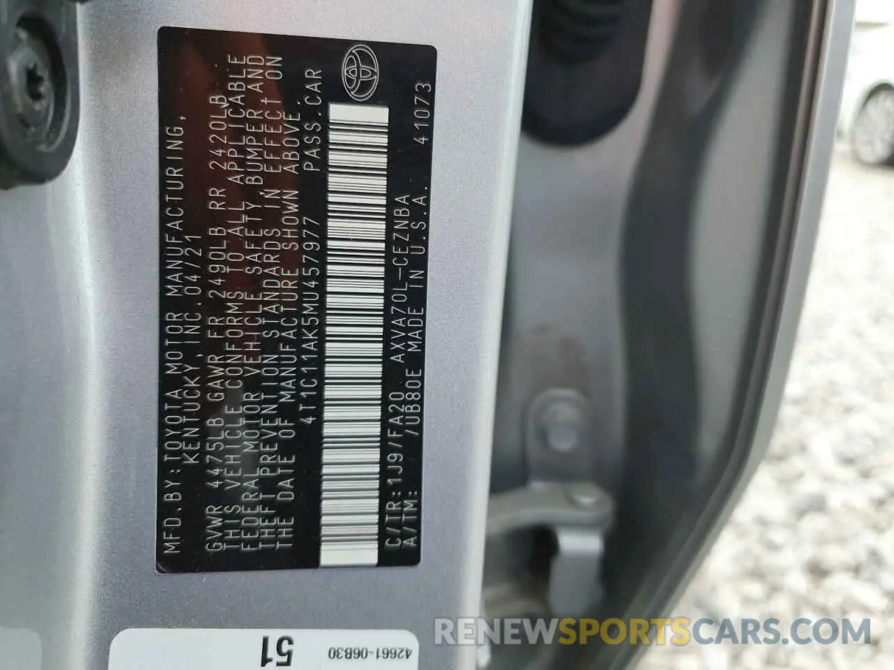 12 Photograph of a damaged car 4T1C11AK5MU457977 TOYOTA CAMRY 2021