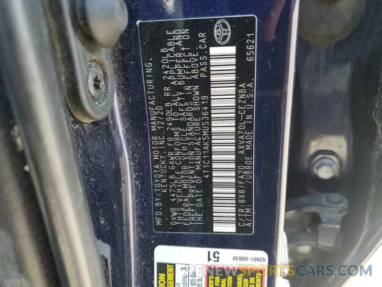 13 Photograph of a damaged car 4T1C11AK5MU536419 TOYOTA CAMRY 2021