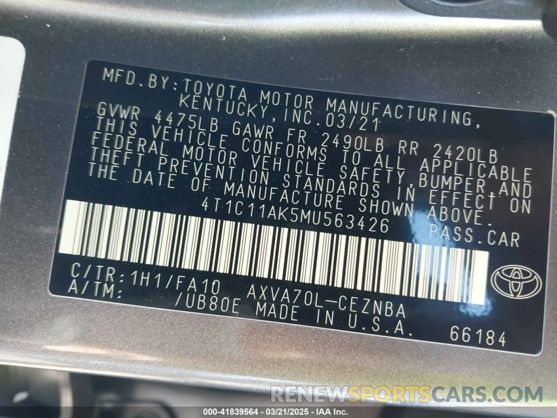 9 Photograph of a damaged car 4T1C11AK5MU563426 TOYOTA CAMRY 2021