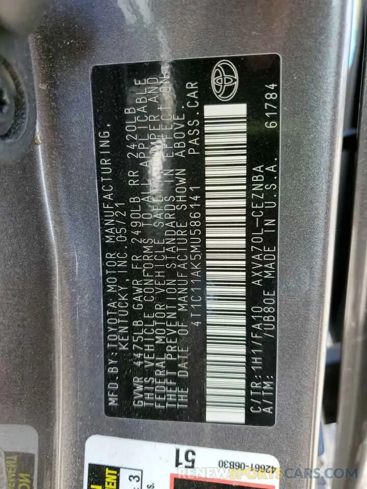 13 Photograph of a damaged car 4T1C11AK5MU586141 TOYOTA CAMRY 2021