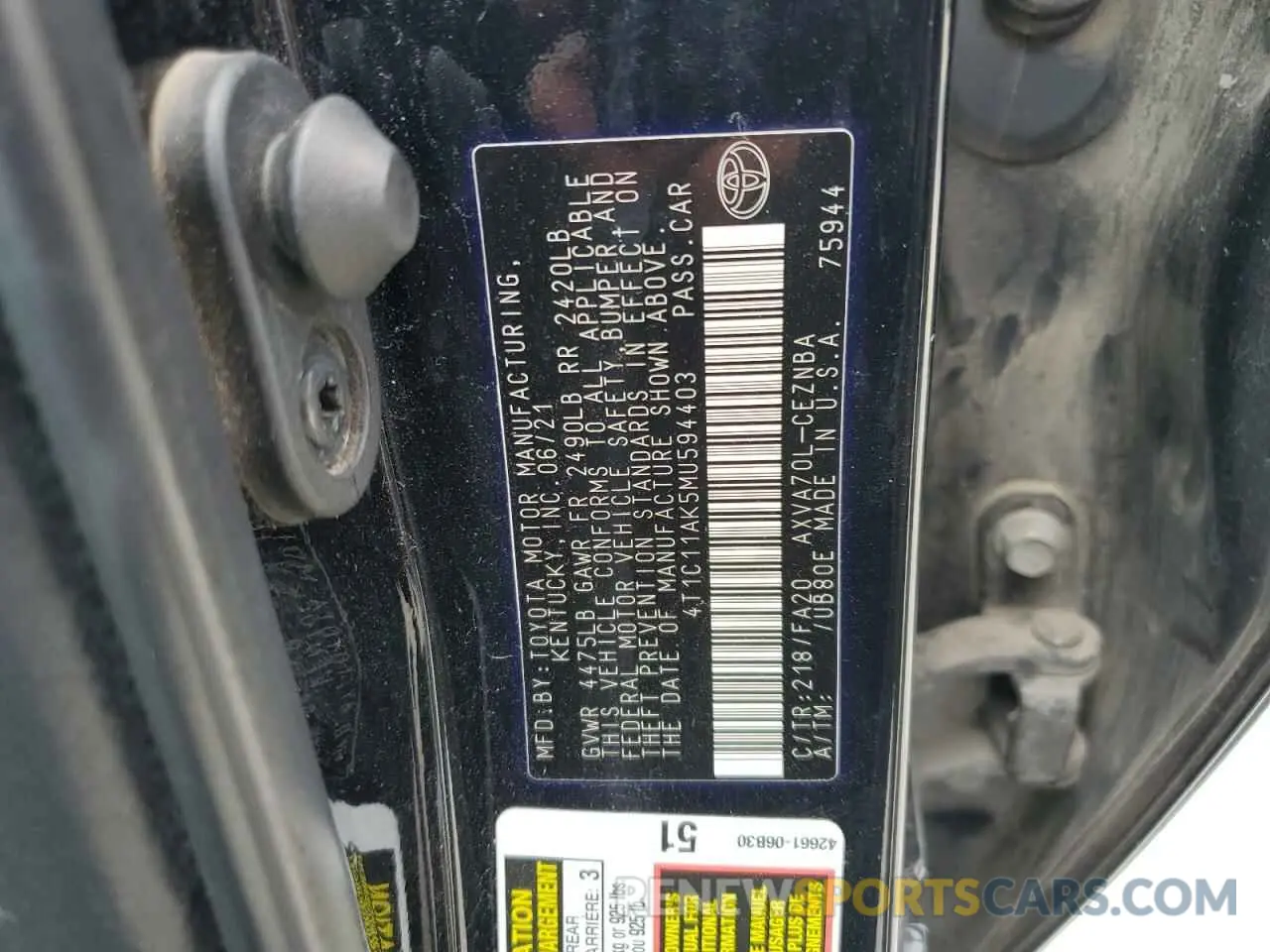 12 Photograph of a damaged car 4T1C11AK5MU594403 TOYOTA CAMRY 2021