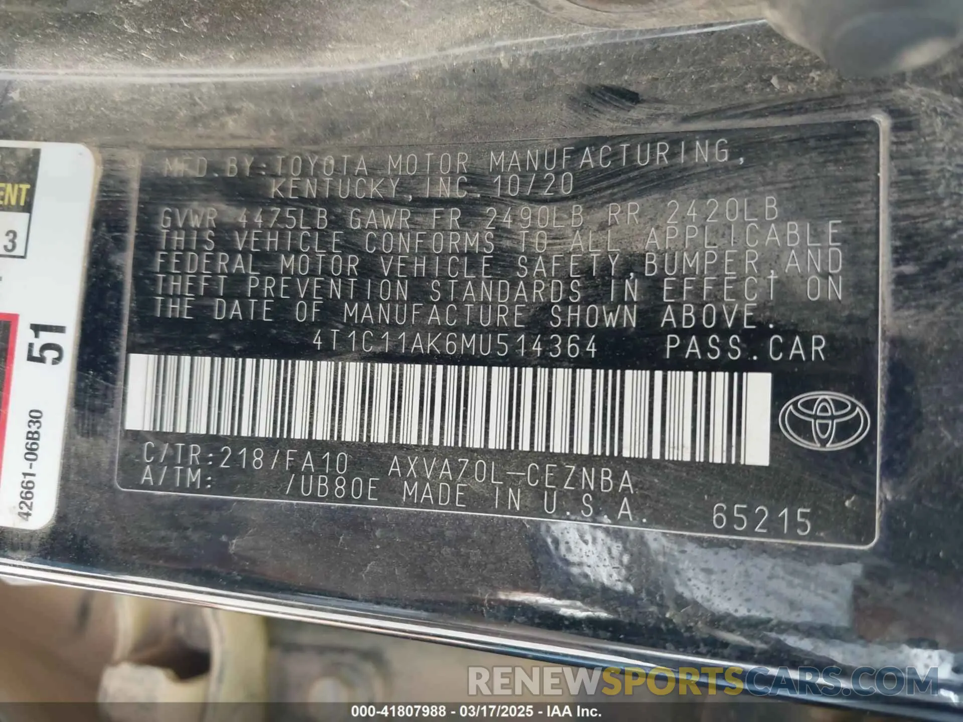 9 Photograph of a damaged car 4T1C11AK6MU514364 TOYOTA CAMRY 2021