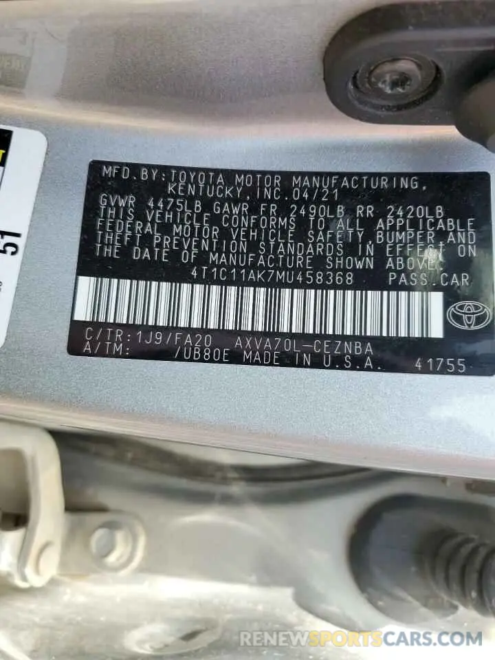 14 Photograph of a damaged car 4T1C11AK7MU458368 TOYOTA CAMRY 2021