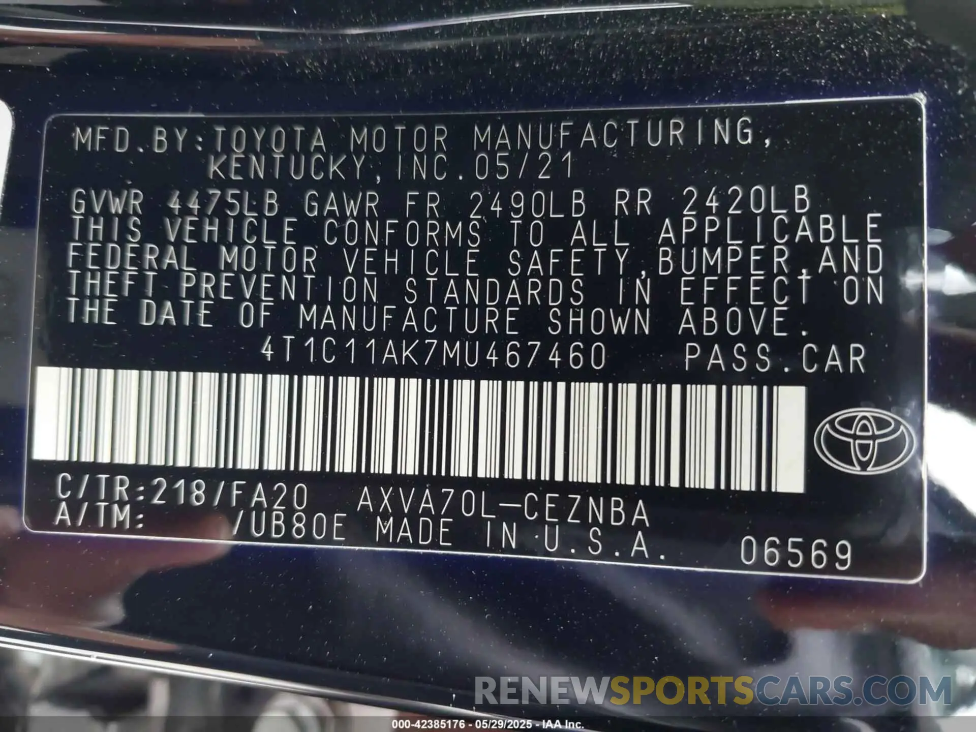 9 Photograph of a damaged car 4T1C11AK7MU467460 TOYOTA CAMRY 2021