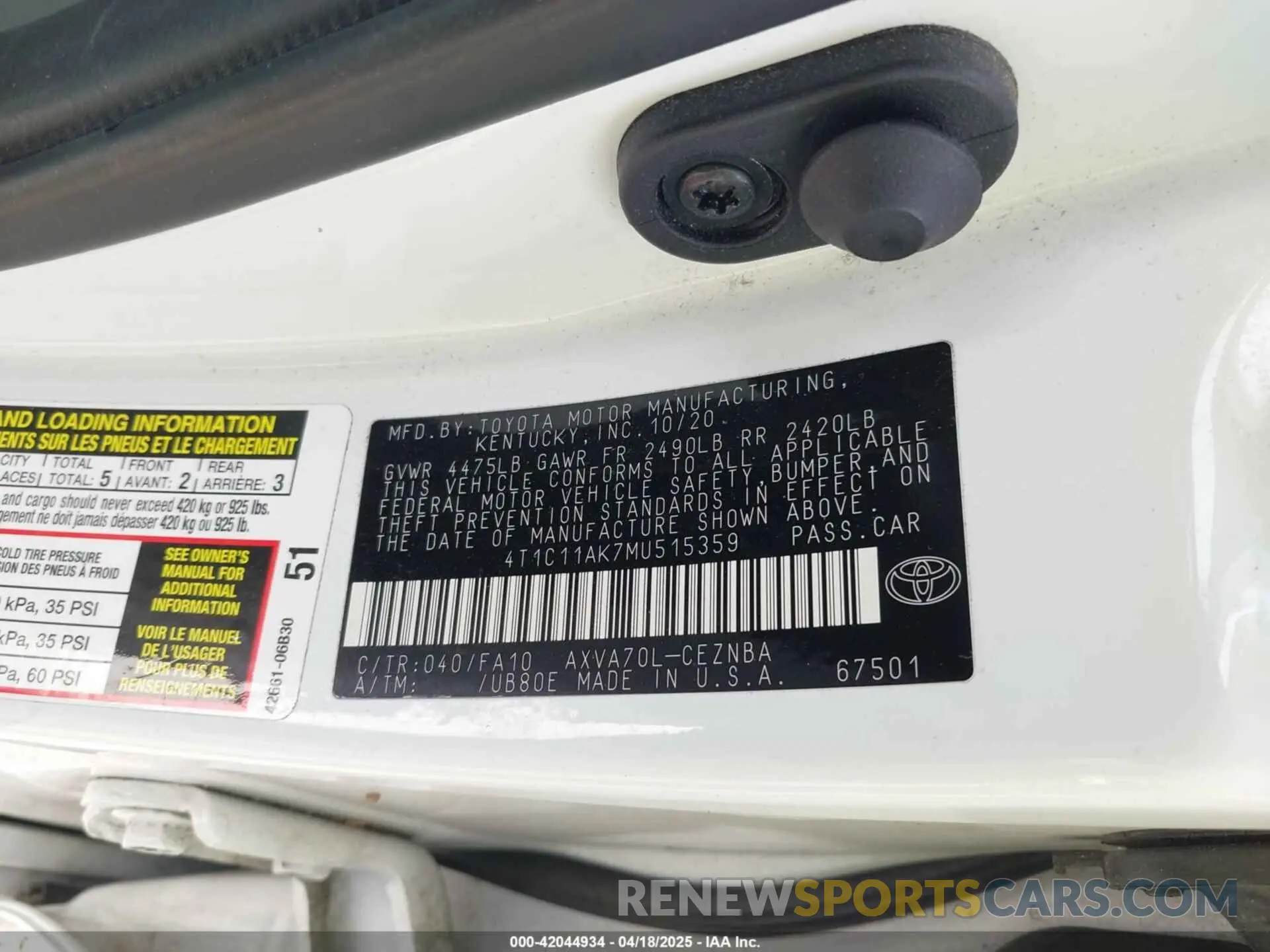 9 Photograph of a damaged car 4T1C11AK7MU515359 TOYOTA CAMRY 2021
