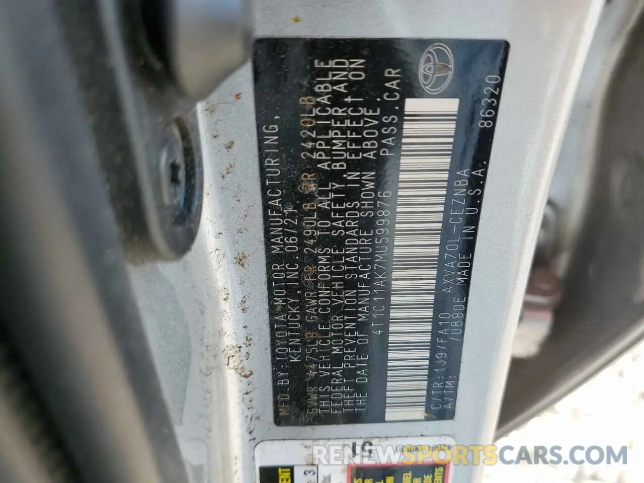 13 Photograph of a damaged car 4T1C11AK7MU599876 TOYOTA CAMRY 2021
