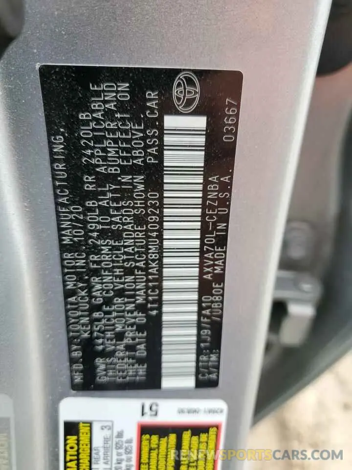 12 Photograph of a damaged car 4T1C11AK8MU409230 TOYOTA CAMRY 2021