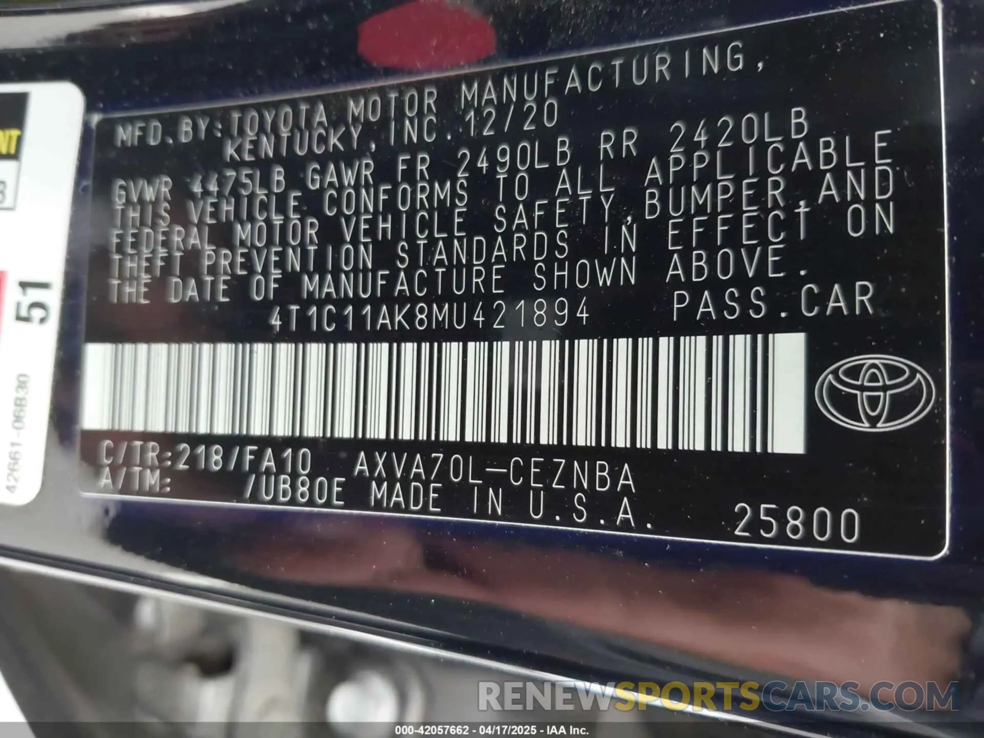 9 Photograph of a damaged car 4T1C11AK8MU421894 TOYOTA CAMRY 2021