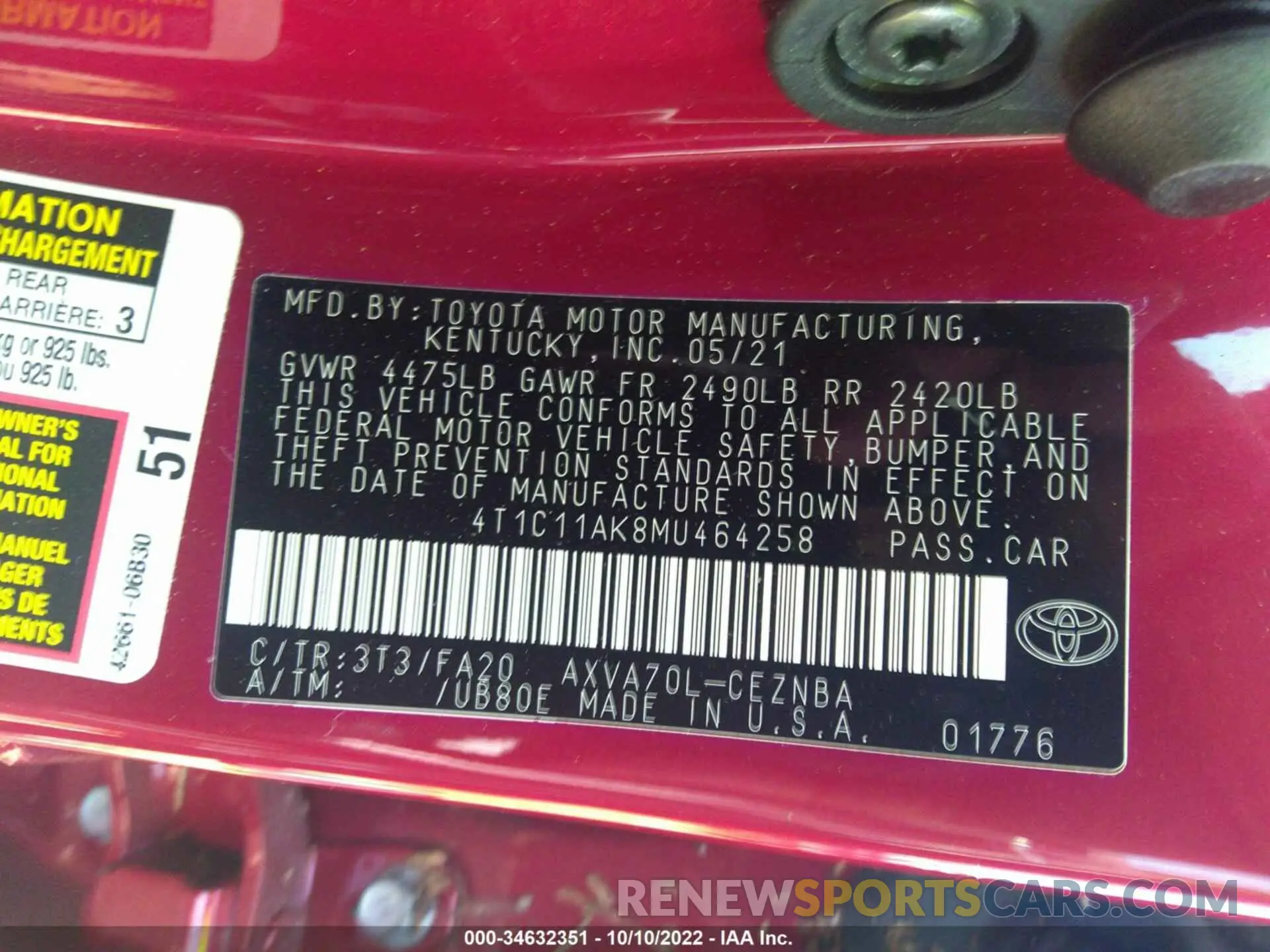 9 Photograph of a damaged car 4T1C11AK8MU464258 TOYOTA CAMRY 2021