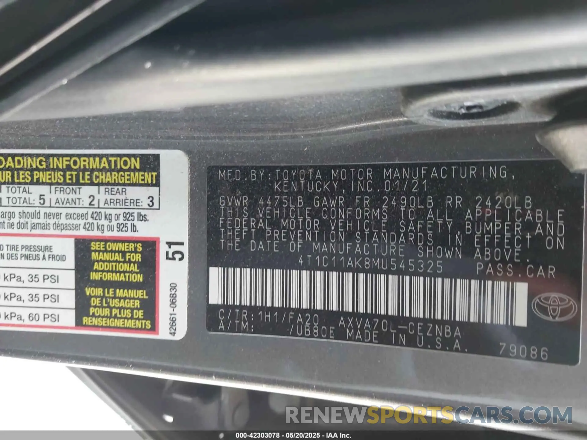 9 Photograph of a damaged car 4T1C11AK8MU545325 TOYOTA CAMRY 2021