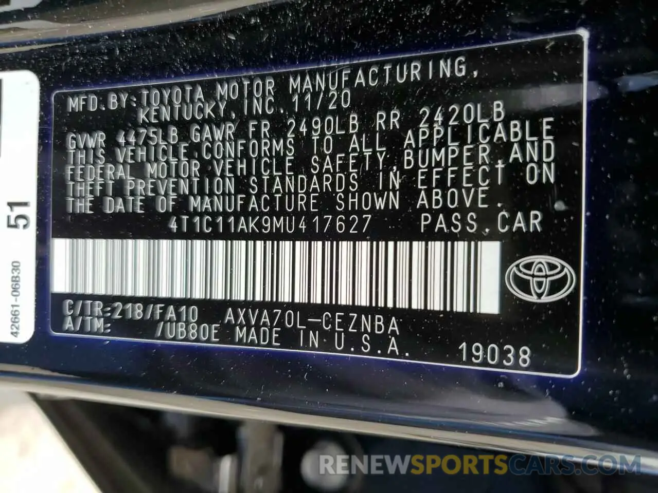 12 Photograph of a damaged car 4T1C11AK9MU417627 TOYOTA CAMRY 2021