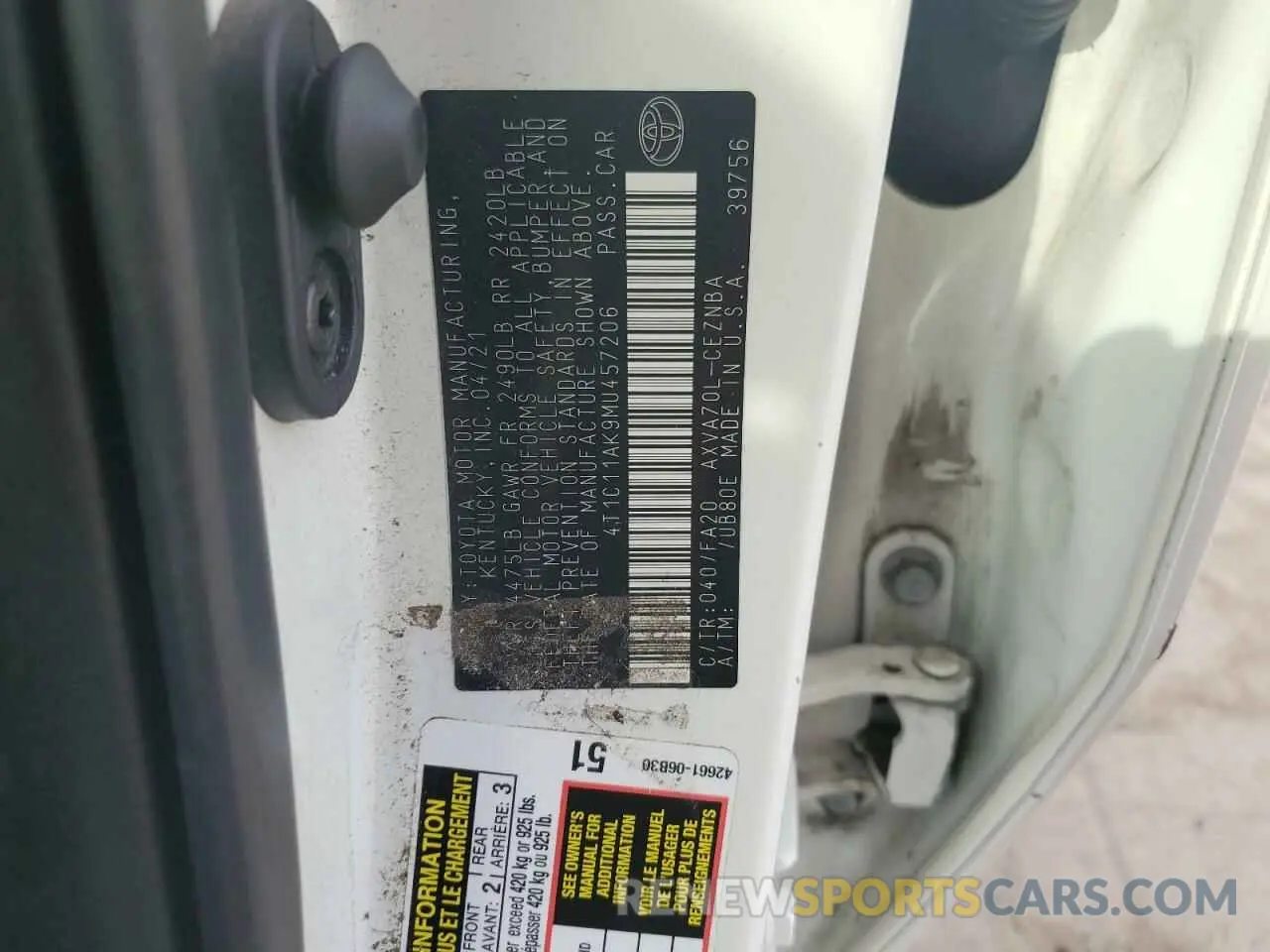 12 Photograph of a damaged car 4T1C11AK9MU457206 TOYOTA CAMRY 2021