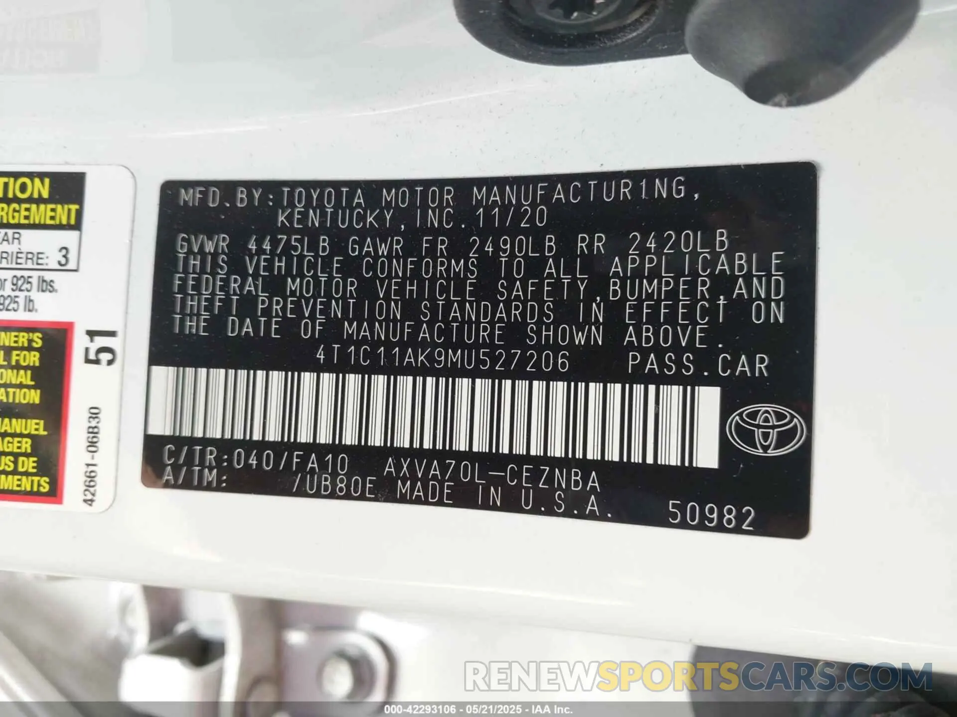 9 Photograph of a damaged car 4T1C11AK9MU527206 TOYOTA CAMRY 2021