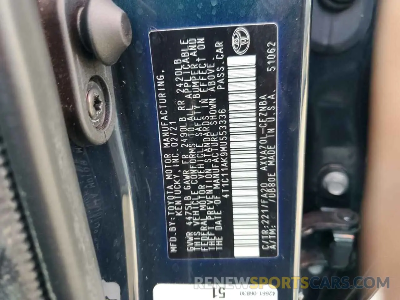 12 Photograph of a damaged car 4T1C11AK9MU553336 TOYOTA CAMRY 2021