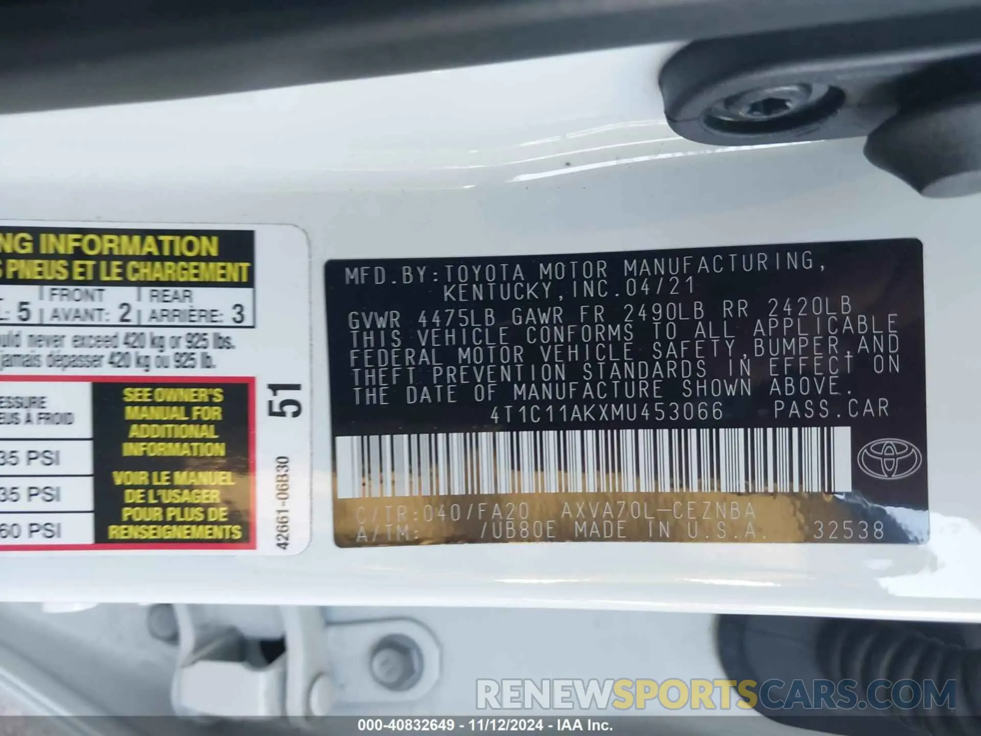 9 Photograph of a damaged car 4T1C11AKXMU453066 TOYOTA CAMRY 2021