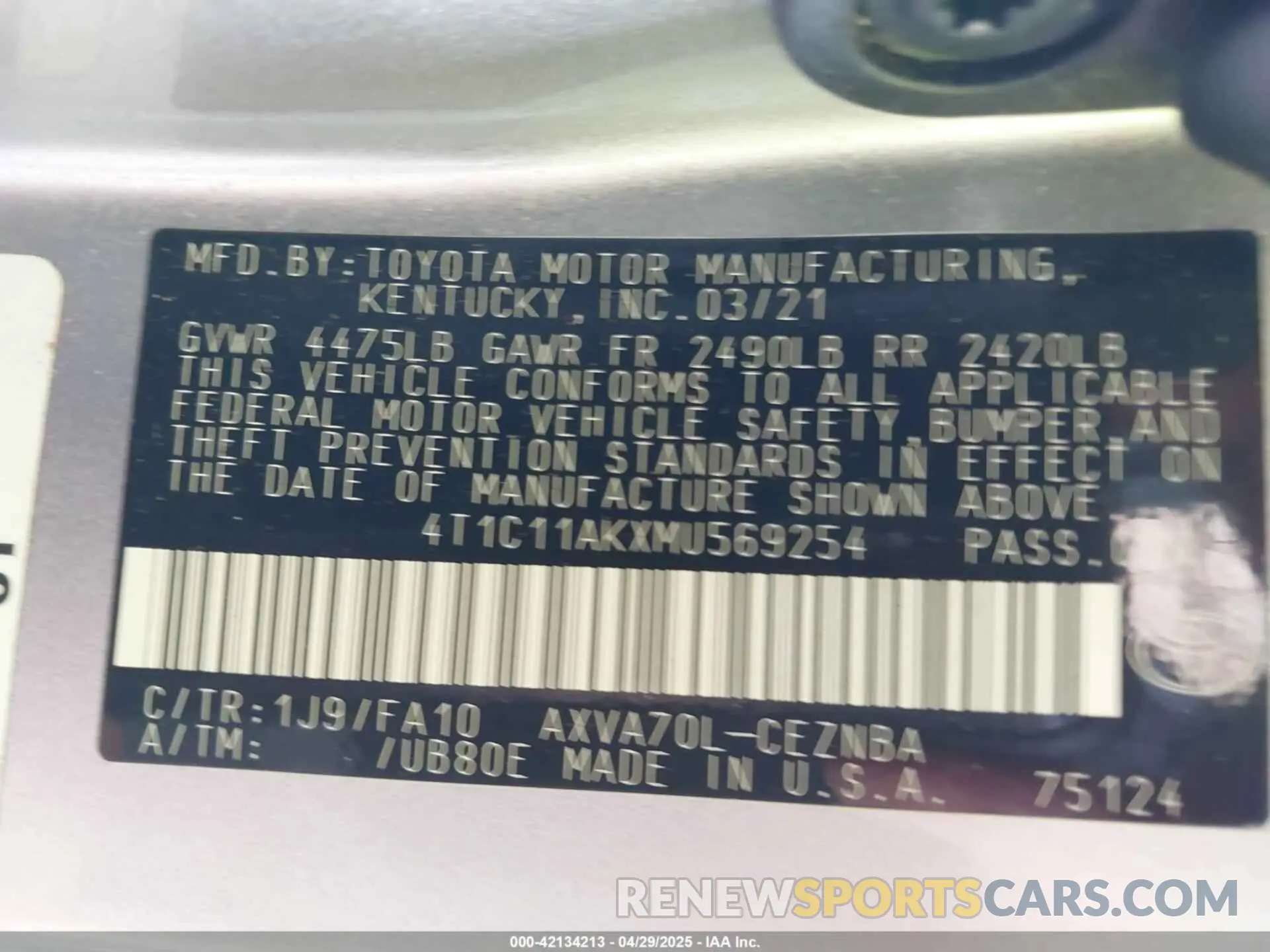 9 Photograph of a damaged car 4T1C11AKXMU569254 TOYOTA CAMRY 2021