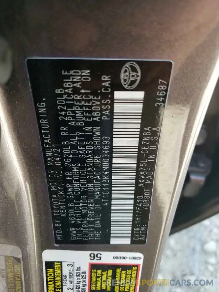 12 Photograph of a damaged car 4T1C11BK4MU034693 TOYOTA CAMRY 2021