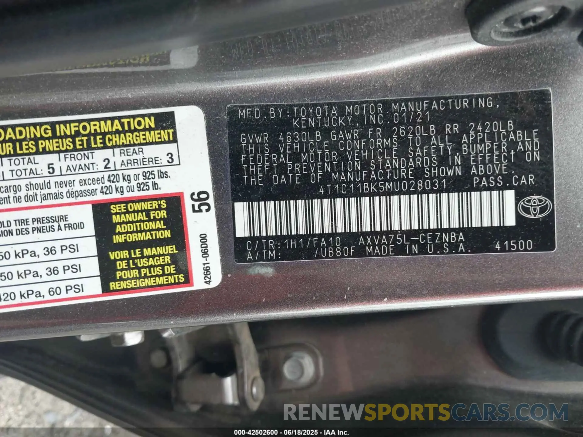 9 Photograph of a damaged car 4T1C11BK5MU028031 TOYOTA CAMRY 2021