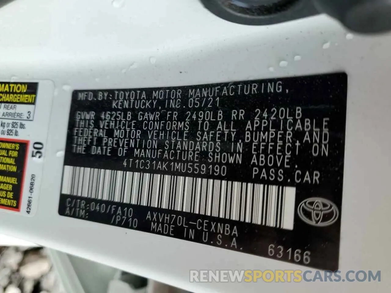 12 Photograph of a damaged car 4T1C31AK1MU559190 TOYOTA CAMRY 2021