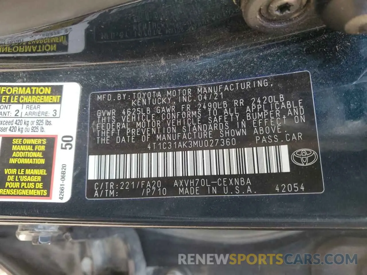 12 Photograph of a damaged car 4T1C31AK3MU027360 TOYOTA CAMRY 2021