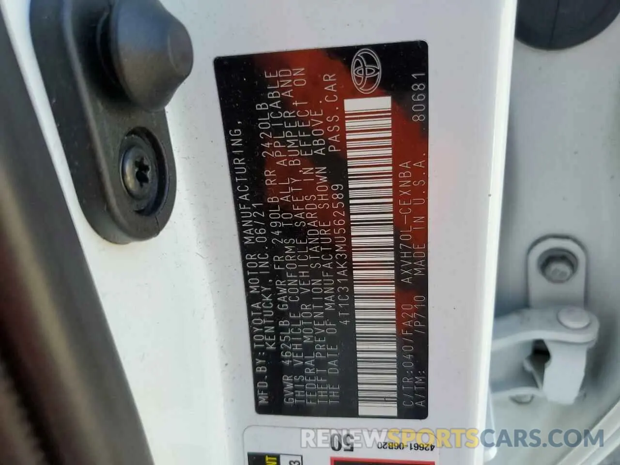12 Photograph of a damaged car 4T1C31AK3MU562589 TOYOTA CAMRY 2021