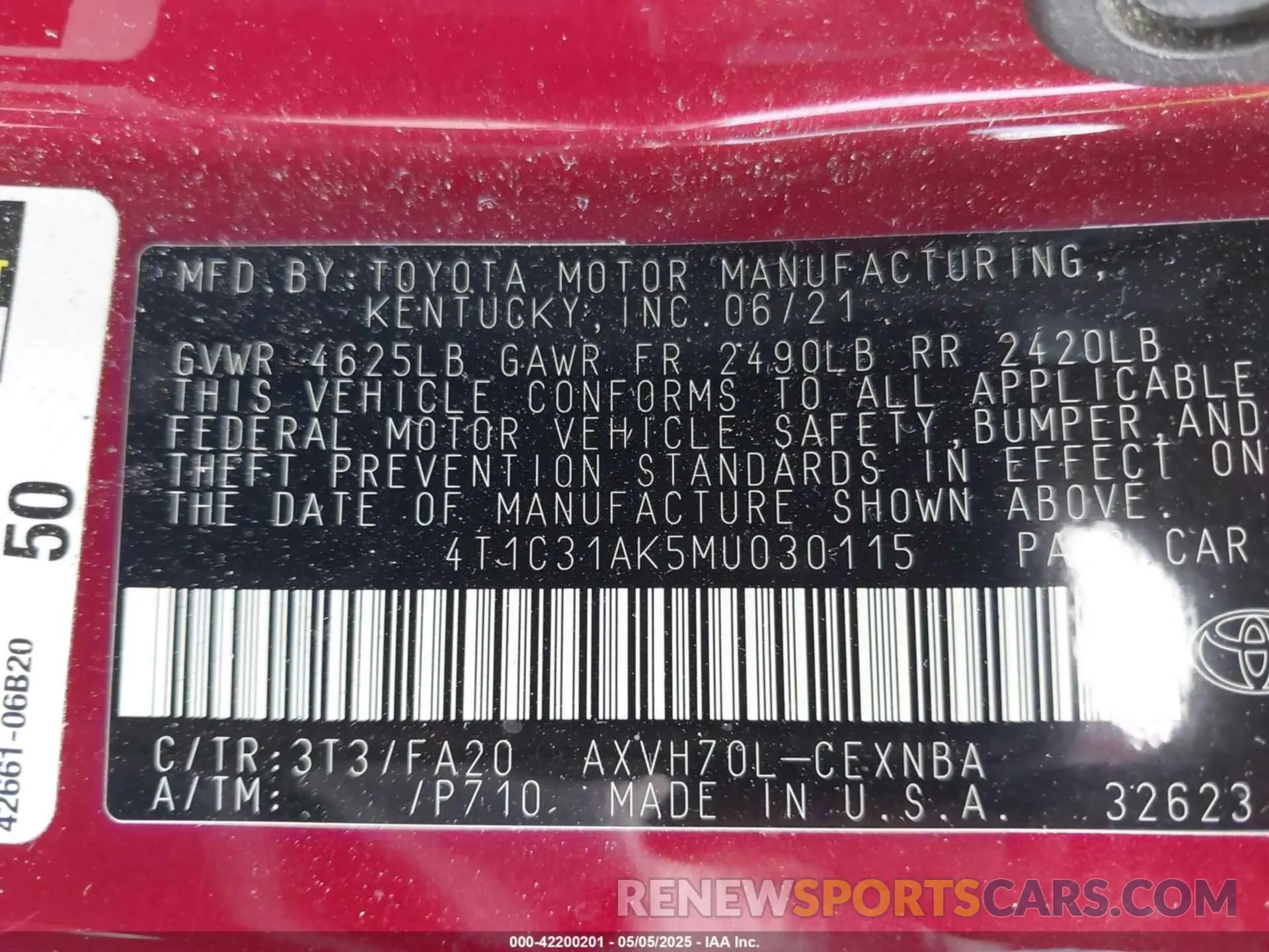 9 Photograph of a damaged car 4T1C31AK5MU030115 TOYOTA CAMRY 2021