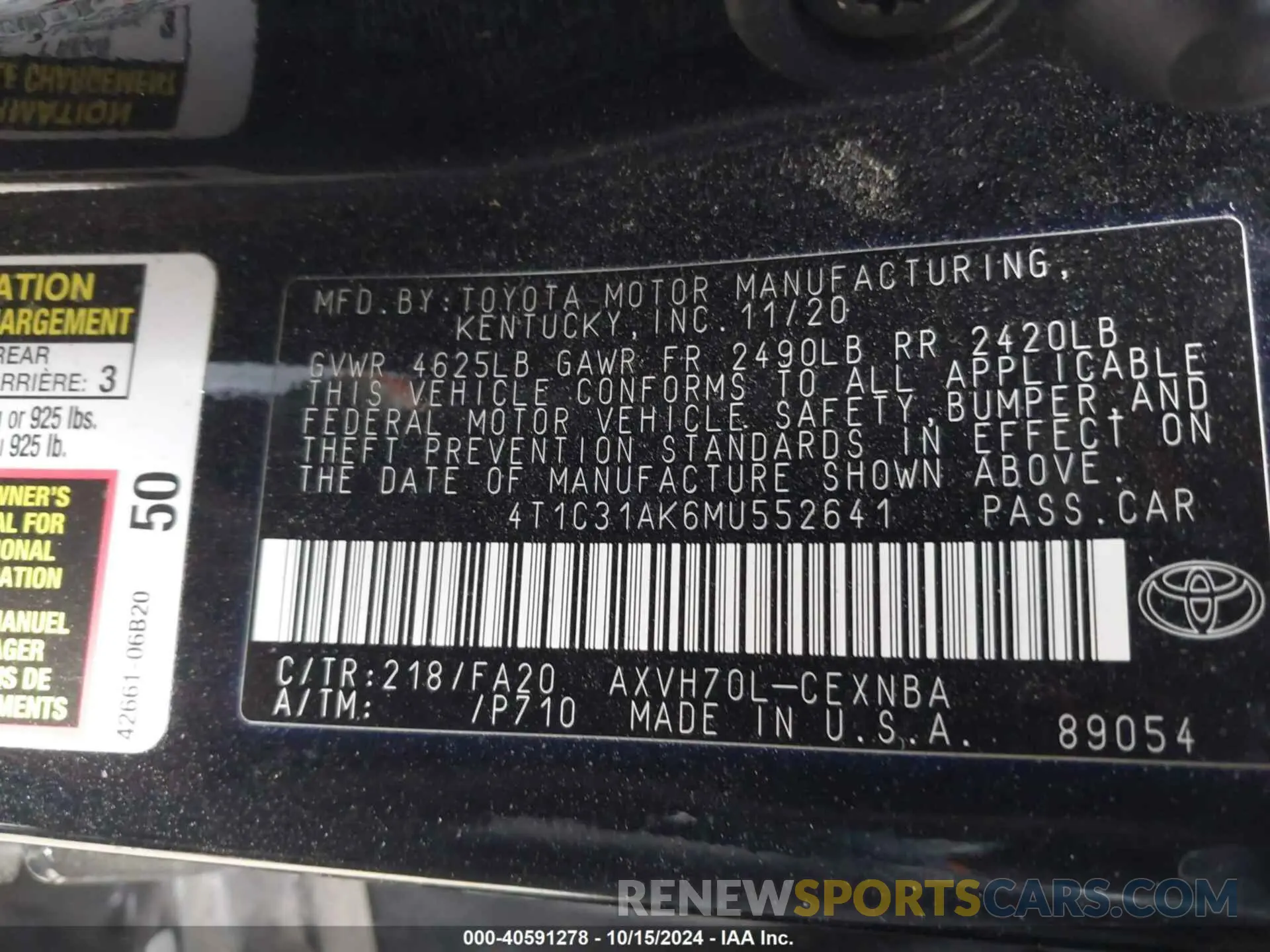 9 Photograph of a damaged car 4T1C31AK6MU552641 TOYOTA CAMRY 2021
