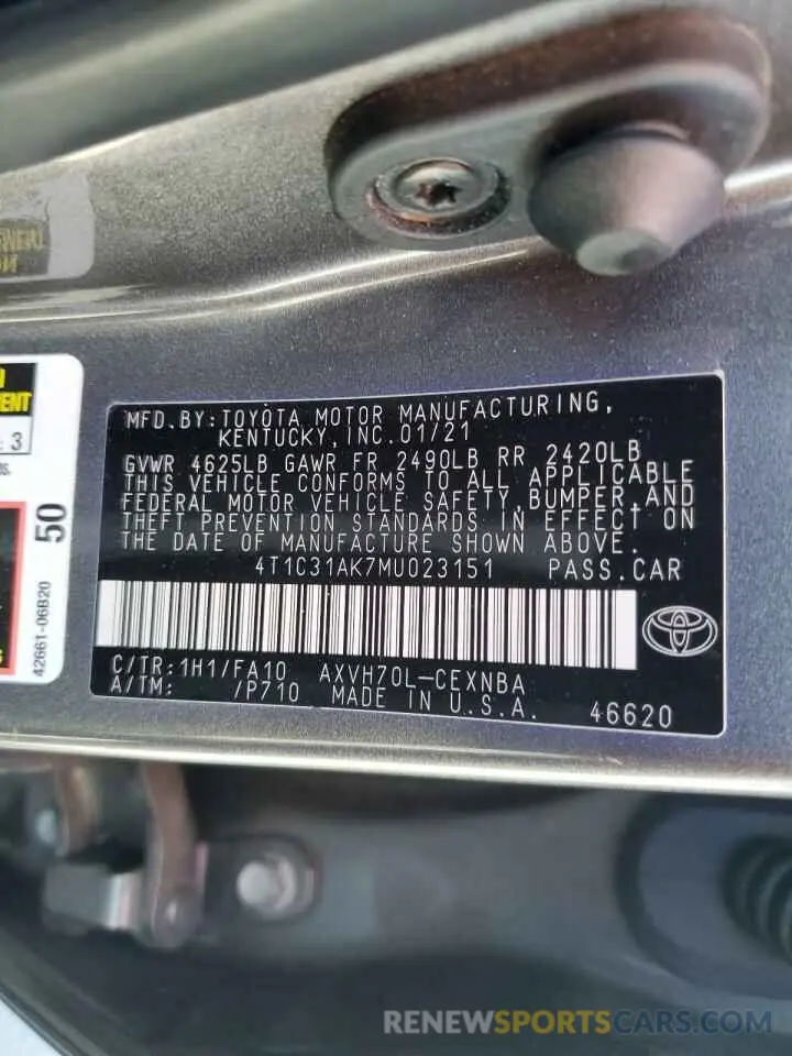 12 Photograph of a damaged car 4T1C31AK7MU023151 TOYOTA CAMRY 2021