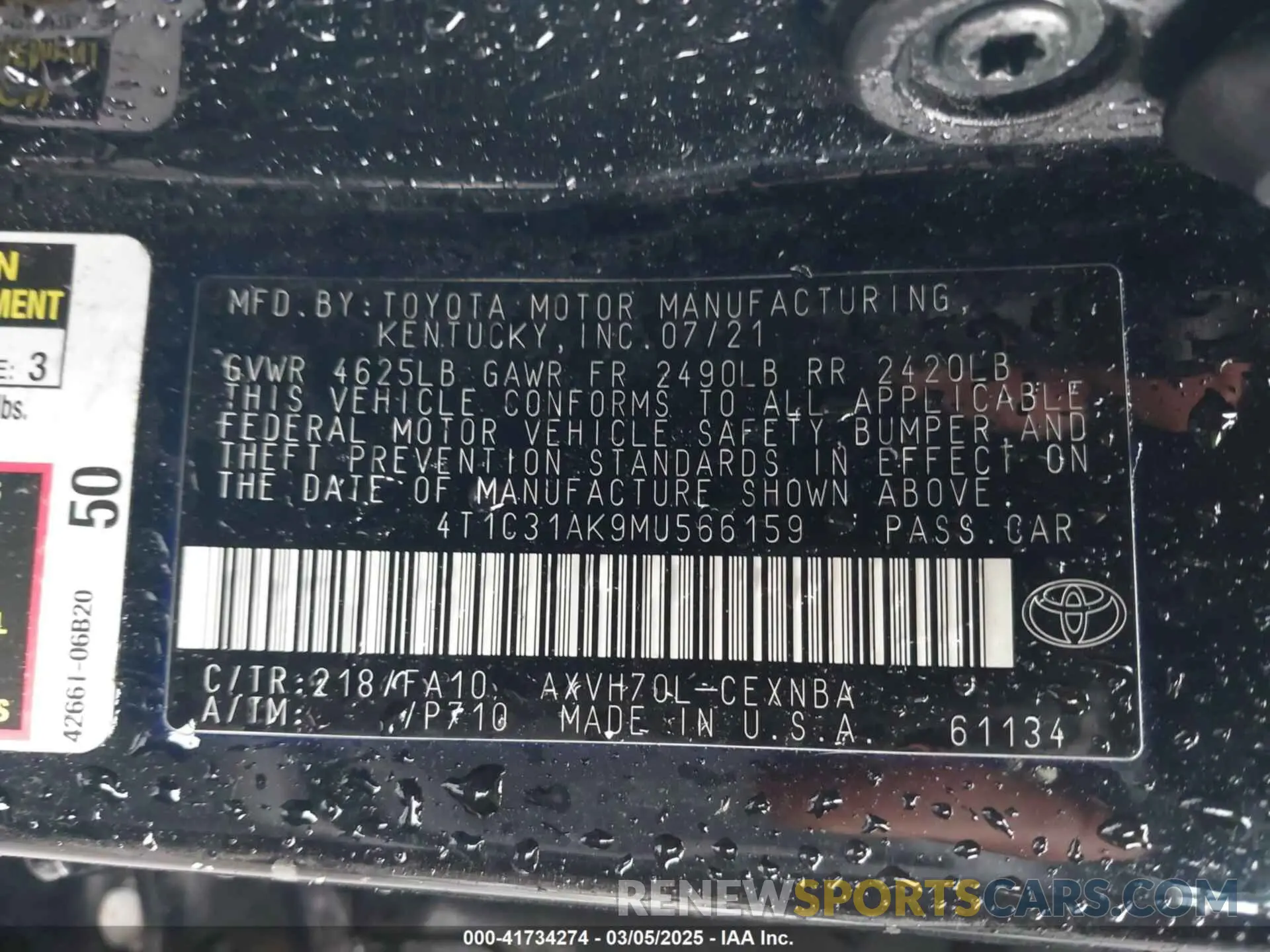 9 Photograph of a damaged car 4T1C31AK9MU566159 TOYOTA CAMRY 2021
