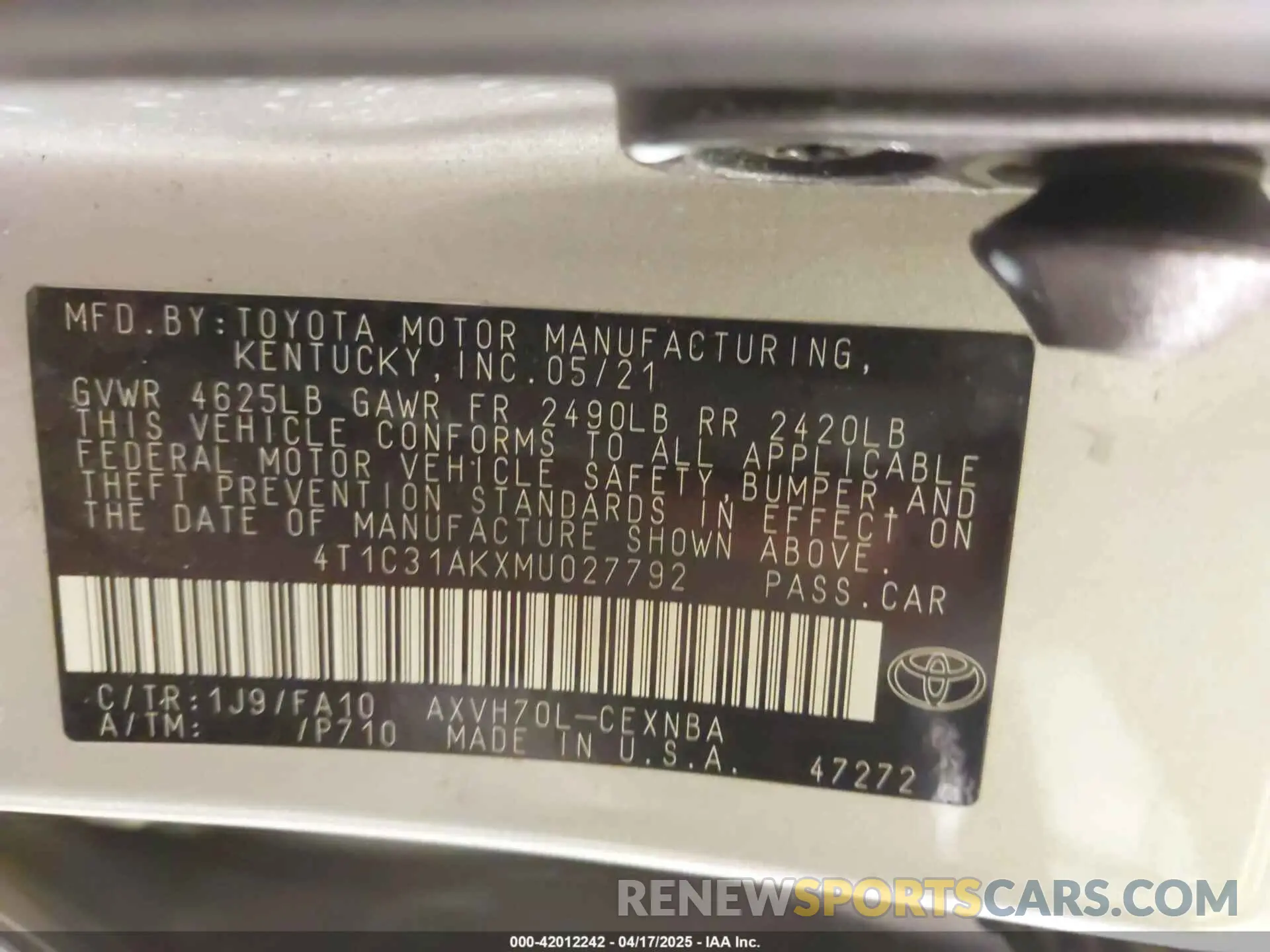 9 Photograph of a damaged car 4T1C31AKXMU027792 TOYOTA CAMRY 2021