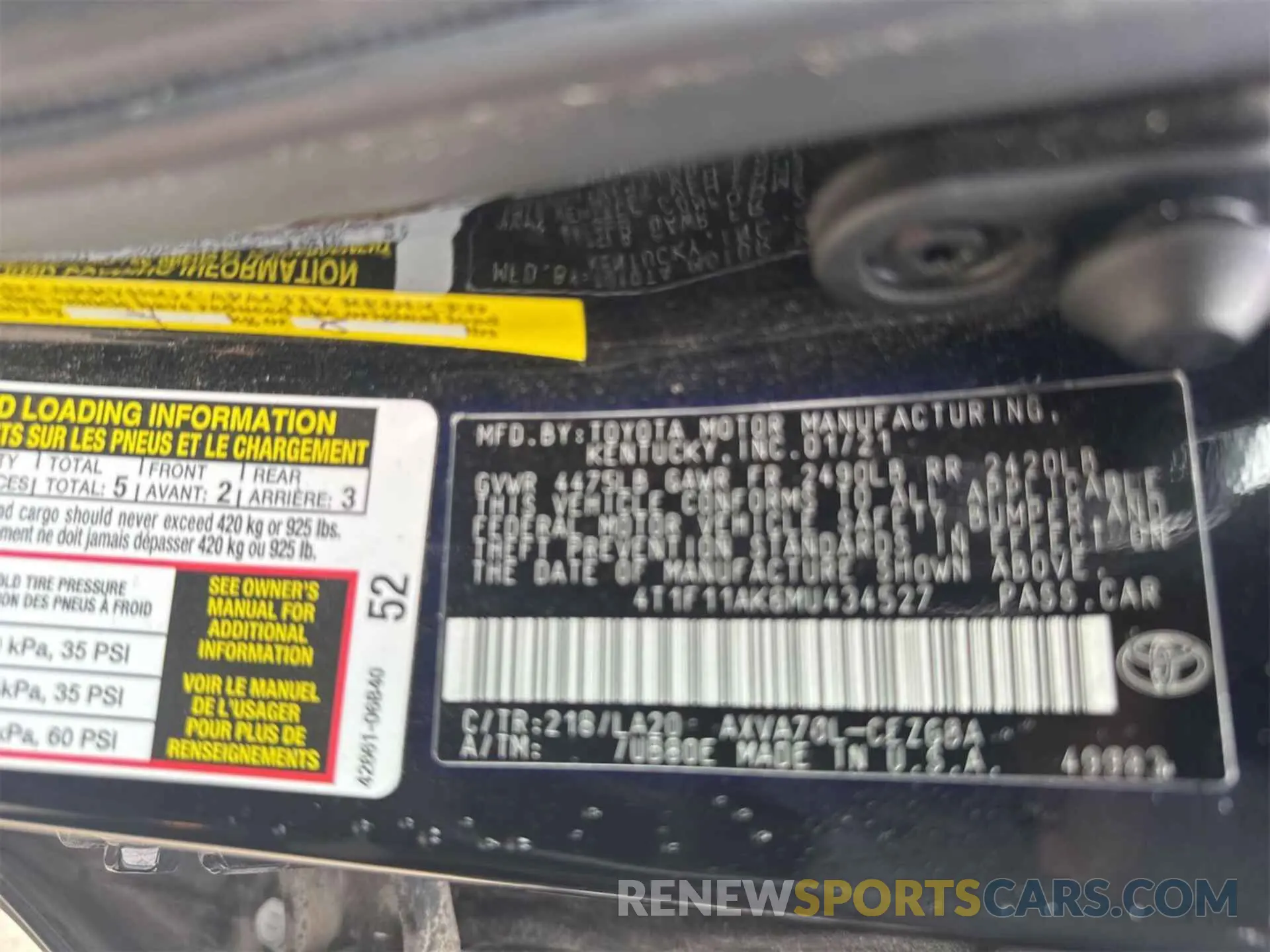 22 Photograph of a damaged car 4T1F11AK6MU434527 TOYOTA CAMRY 2021