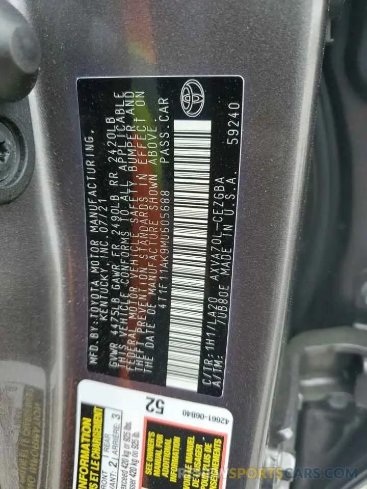 14 Photograph of a damaged car 4T1F11AK9MU605688 TOYOTA CAMRY 2021
