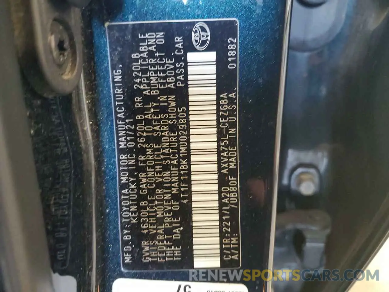 12 Photograph of a damaged car 4T1F11BK1MU029805 TOYOTA CAMRY 2021