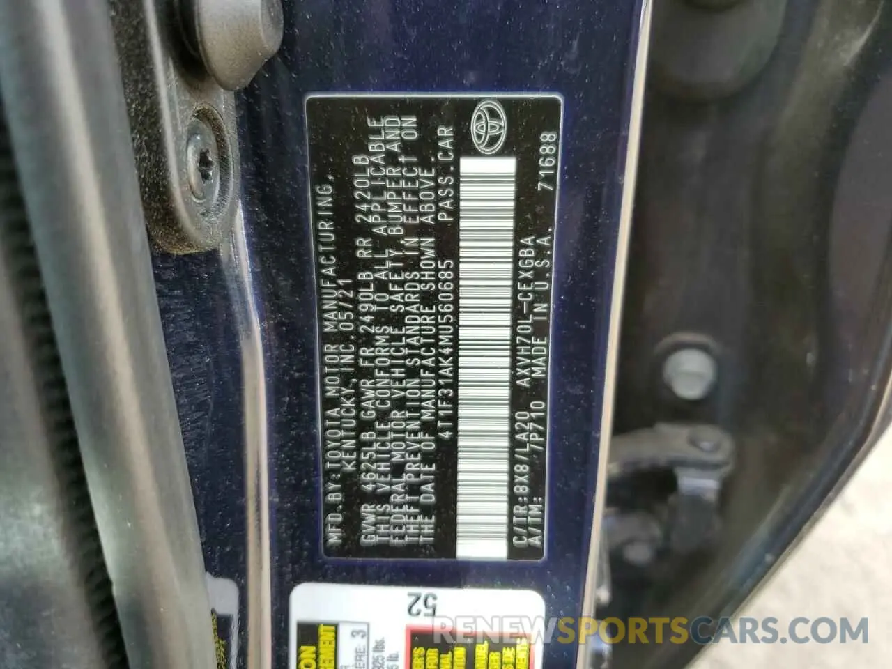 12 Photograph of a damaged car 4T1F31AK4MU560685 TOYOTA CAMRY 2021