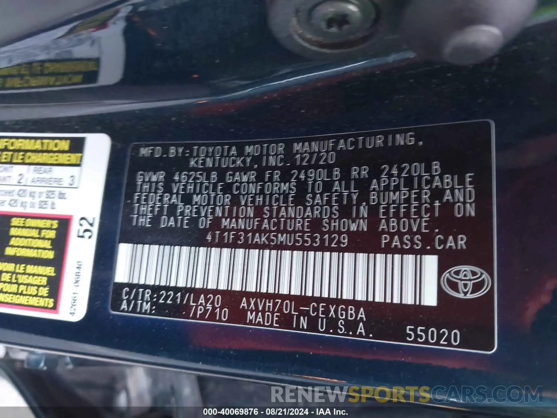 9 Photograph of a damaged car 4T1F31AK5MU553129 TOYOTA CAMRY 2021