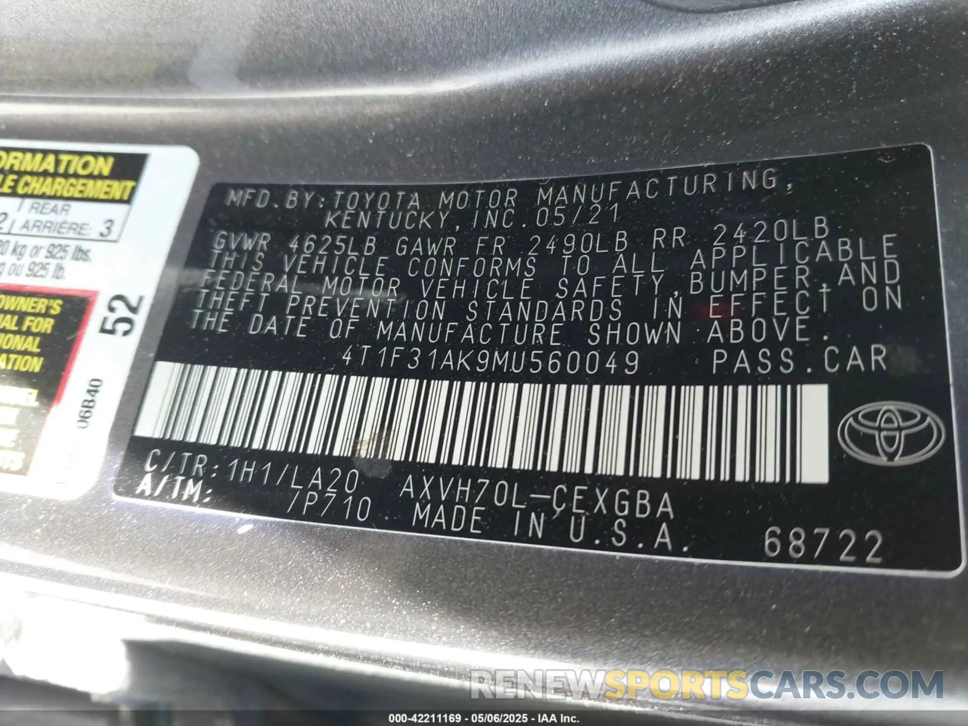 9 Photograph of a damaged car 4T1F31AK9MU560049 TOYOTA CAMRY 2021