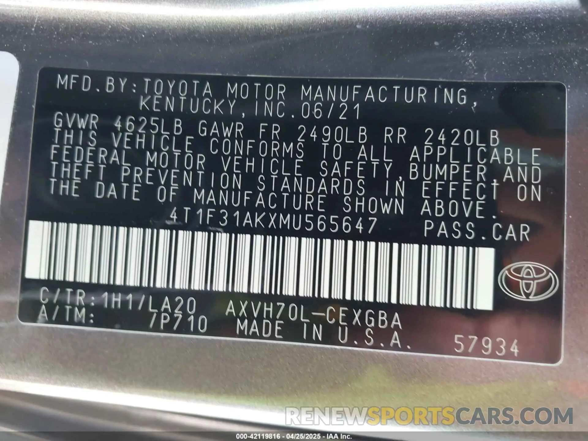 9 Photograph of a damaged car 4T1F31AKXMU565647 TOYOTA CAMRY 2021
