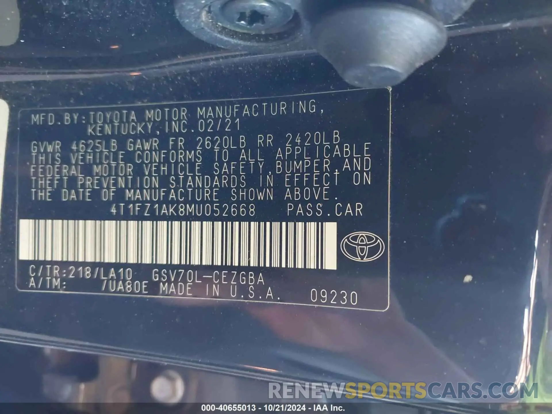 9 Photograph of a damaged car 4T1FZ1AK8MU052668 TOYOTA CAMRY 2021