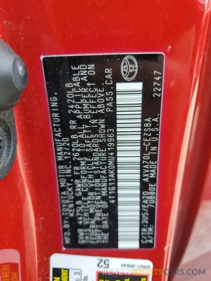 15 Photograph of a damaged car 4T1G11AK0MU419963 TOYOTA CAMRY 2021