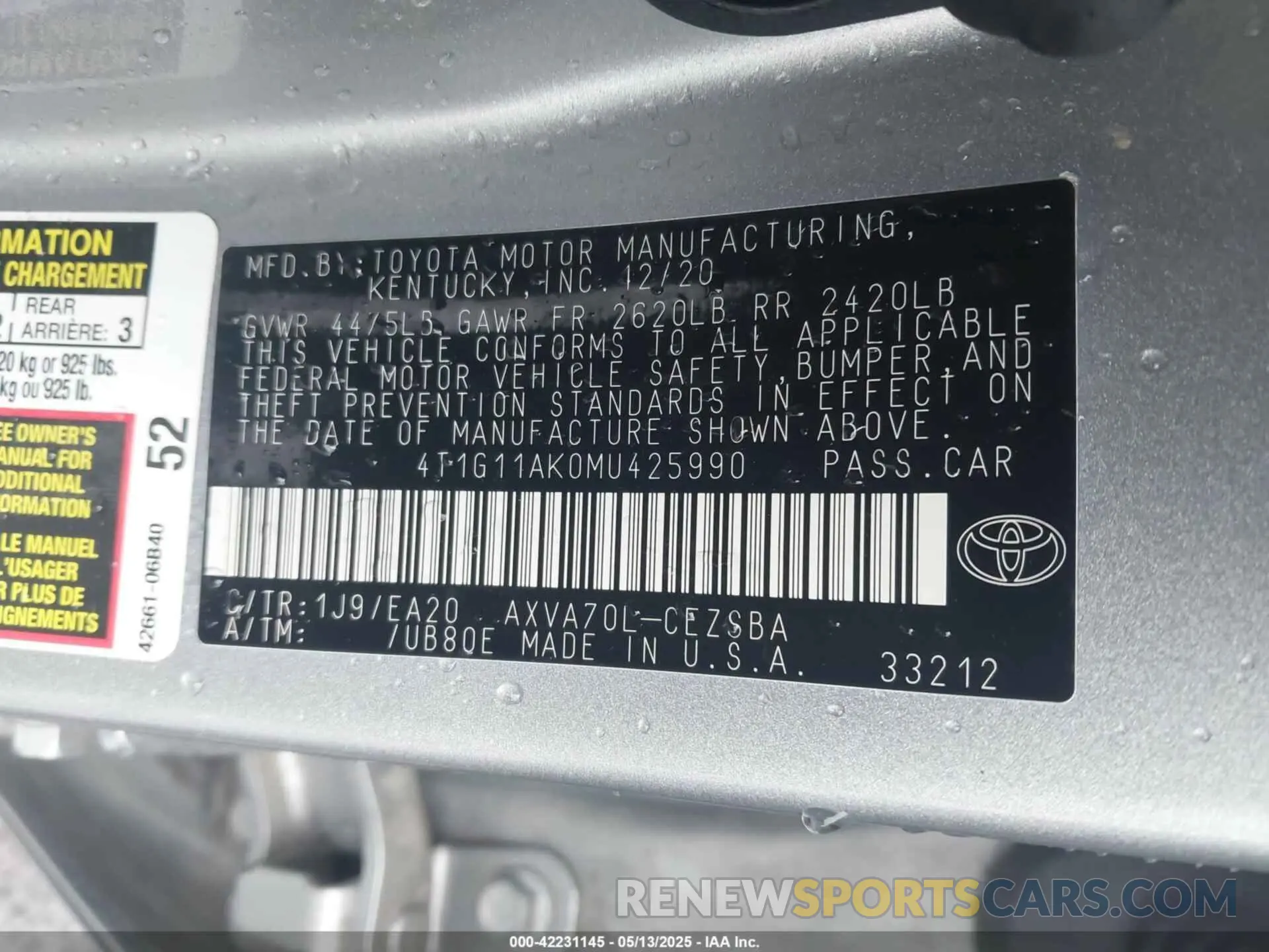 9 Photograph of a damaged car 4T1G11AK0MU425990 TOYOTA CAMRY 2021