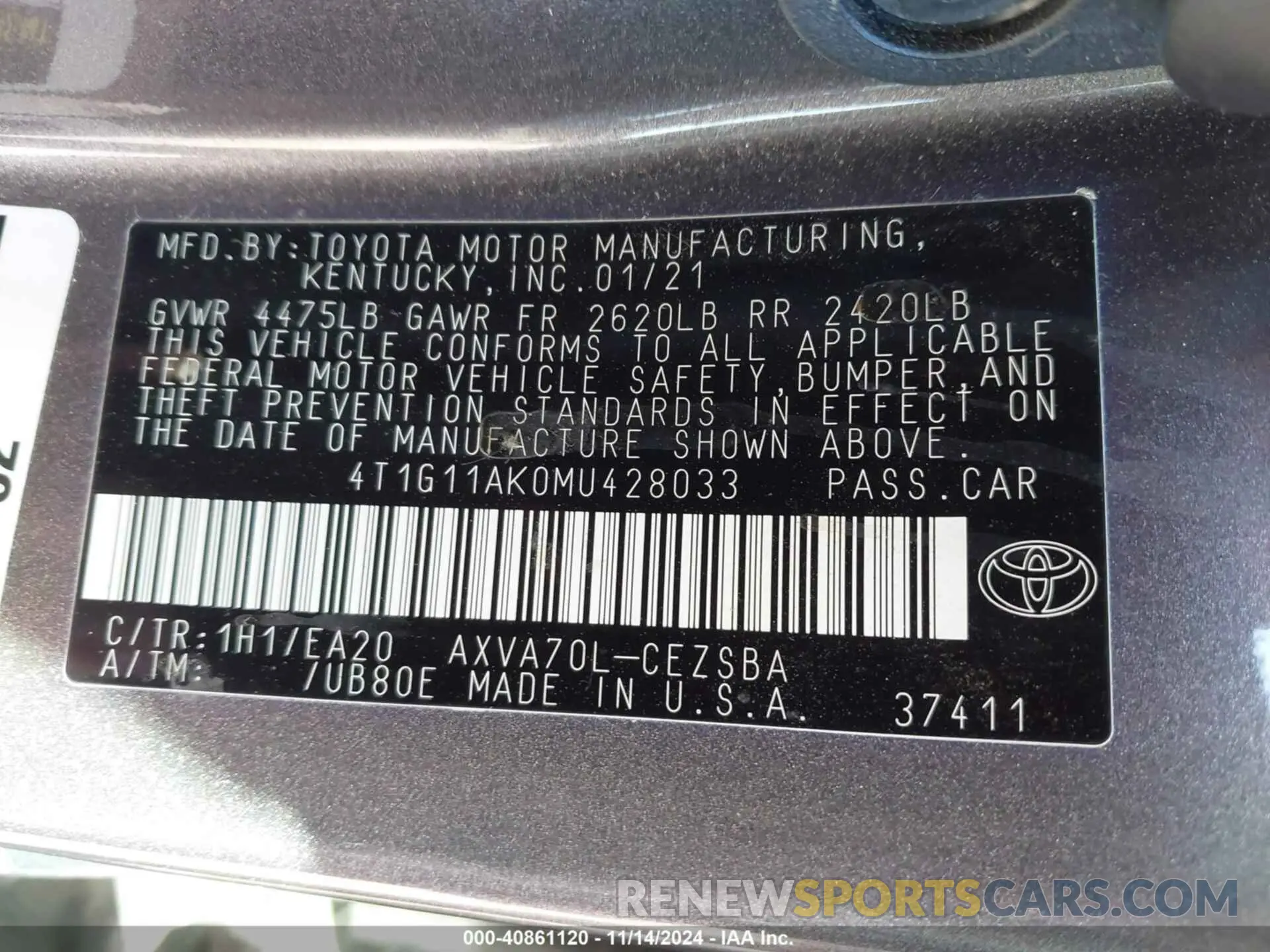 9 Photograph of a damaged car 4T1G11AK0MU428033 TOYOTA CAMRY 2021