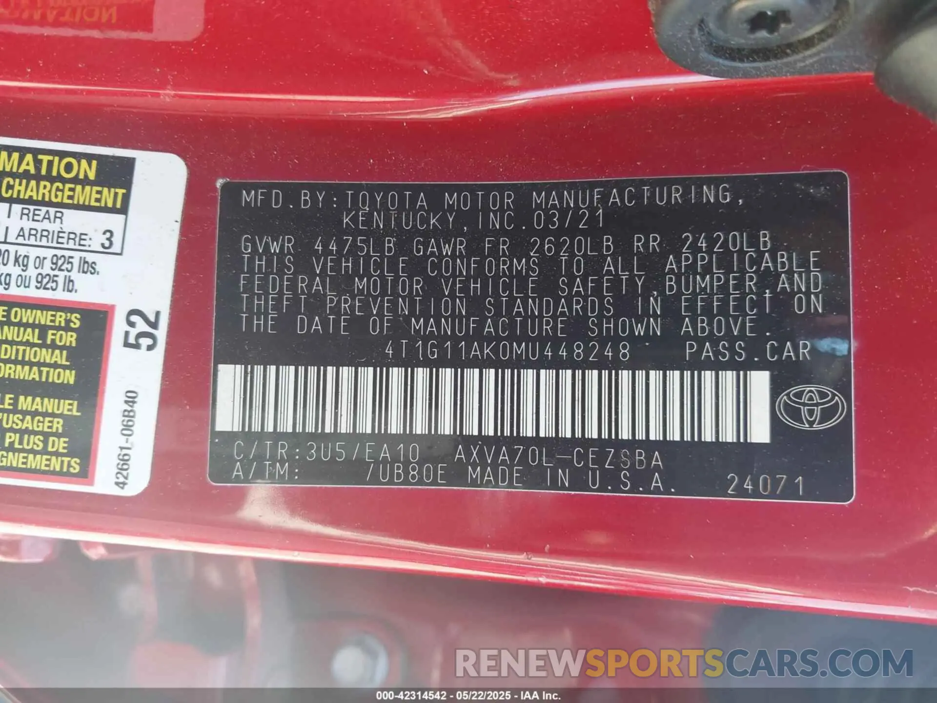 9 Photograph of a damaged car 4T1G11AK0MU448248 TOYOTA CAMRY 2021
