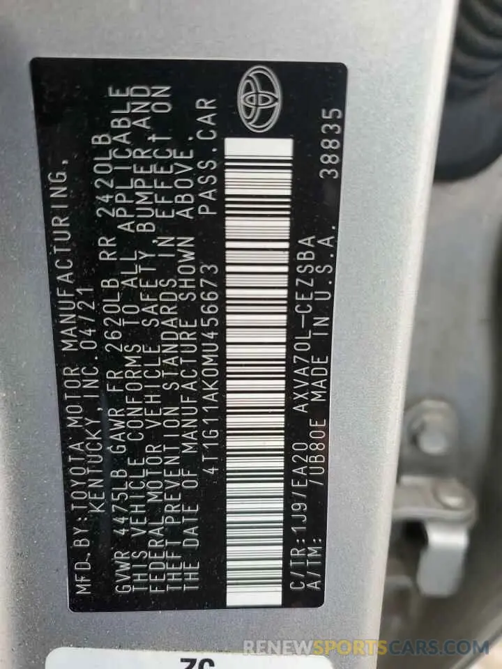 14 Photograph of a damaged car 4T1G11AK0MU456673 TOYOTA CAMRY 2021