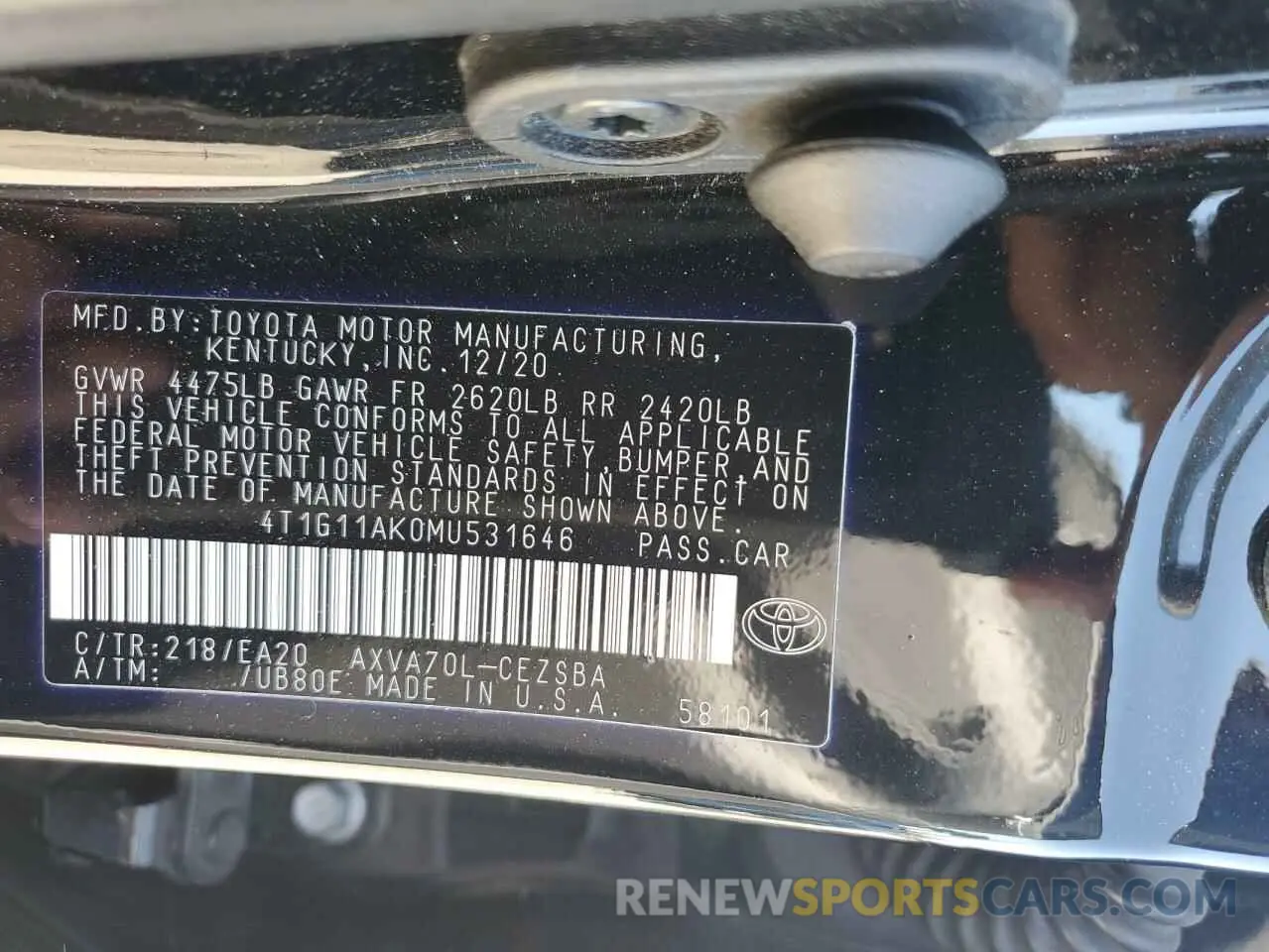 12 Photograph of a damaged car 4T1G11AK0MU531646 TOYOTA CAMRY 2021