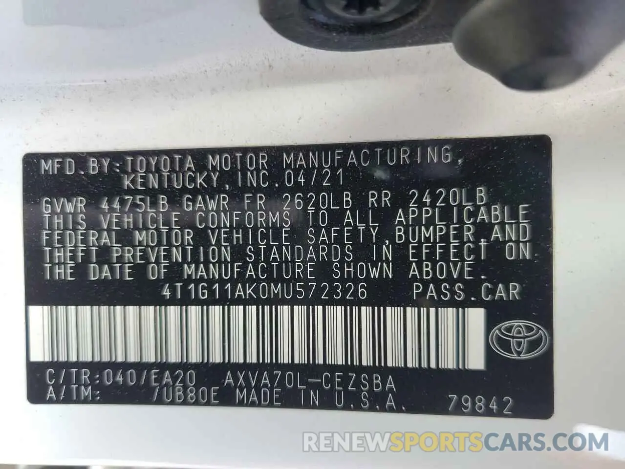12 Photograph of a damaged car 4T1G11AK0MU572326 TOYOTA CAMRY 2021